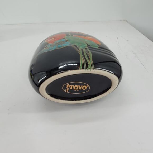 Vintage 80s Toyo Japan Black Orange Bird of Paradise Bubble Vase 2-2 - Picture 7 of 8